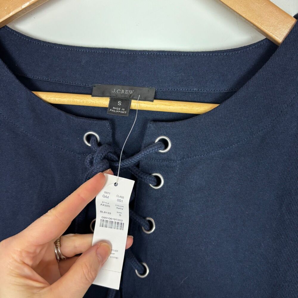 NWT J. Crew Navy Blue Lace-up Balloon-Sleeve Dress Women’s Small - Picture 7 of 9
